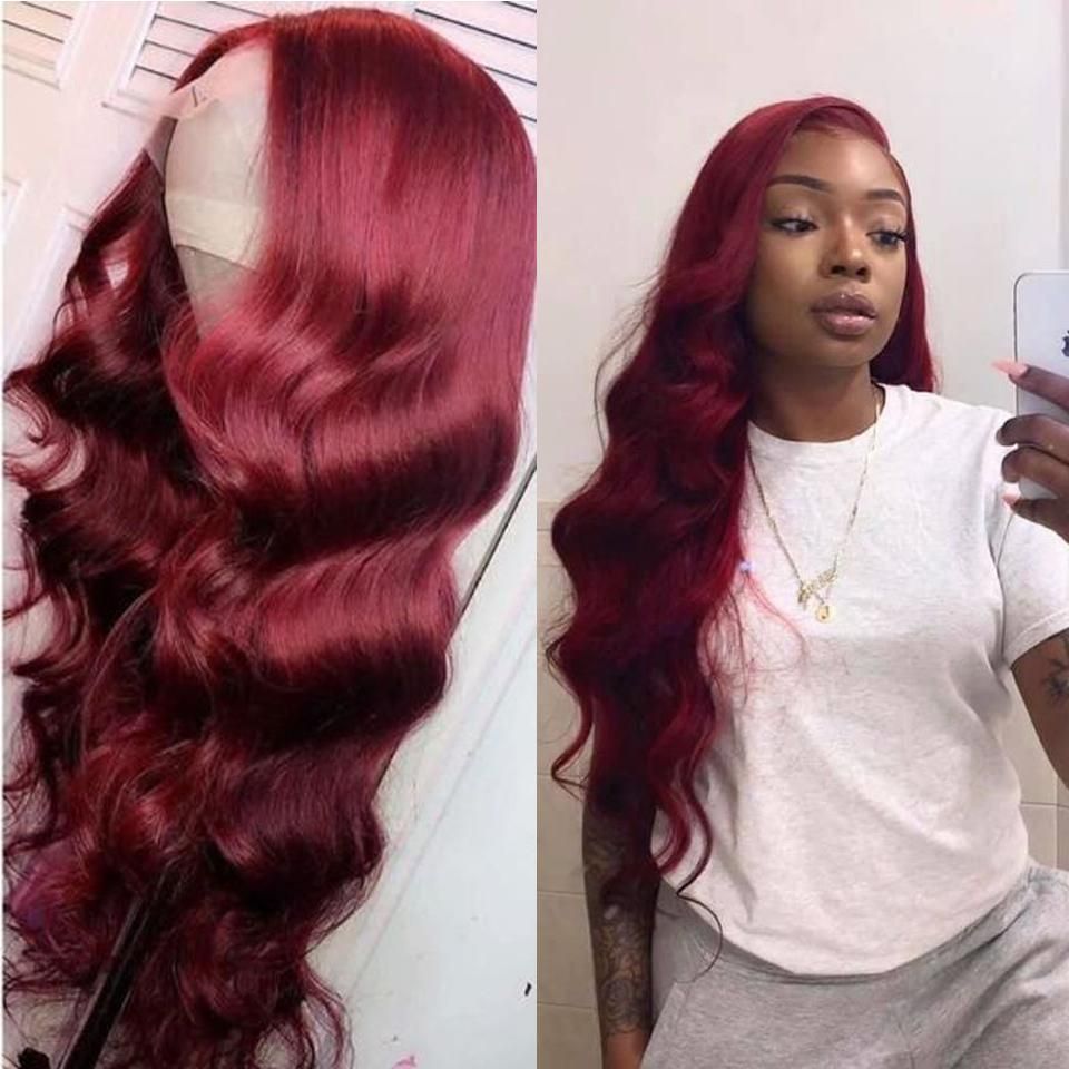 99J Burgundy Hair 5x5 Lace Wigs 3D Body Wave Dark Red Human Hair Wigs