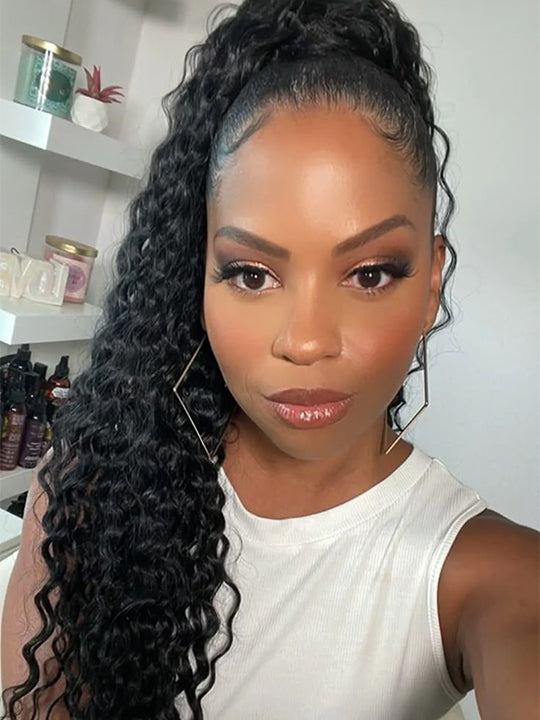 Invisi Drawstring Cap Water Wave Ponytail Extension 100% Human Hair Extensions
