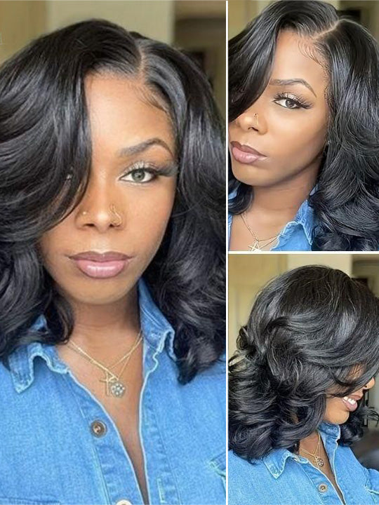 Kisslove Hair Pre Styled Side Part Body Wave Bob Wig Glueless Invisi Drawstring 360 Lace Frontal Wig