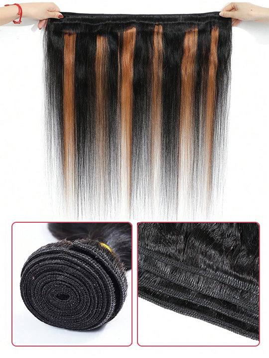 Brown Balayage Bundles With 5x5 13x4 Lace Frontal Closure Straight Human Hair