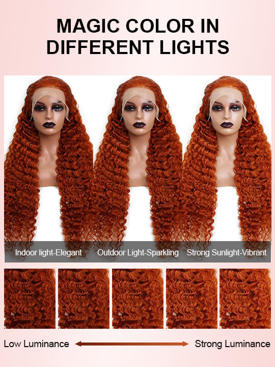 Ginger Orange Color Glueless 5x5 Lace Wig Deep Wave Human Hair Wigs