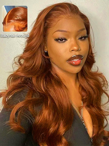 #35 Auburn Hair Wig 3D Body Wave 5x5 13x4 13x6 Lace Human Hair Wigs