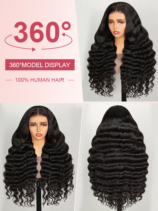 Bleached Knots Loose Deep Wave 13x4 HD Lace Frontal Wigs Crimped Human Hair