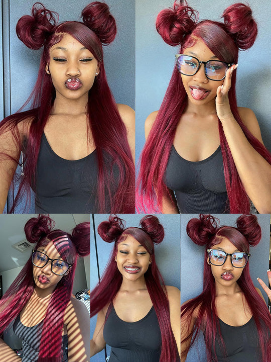 Pull & Go 10x6 Parting Max Lace Closure Burgundy Straight/Body Wave Human Hair Wig With Elastic Drawsting