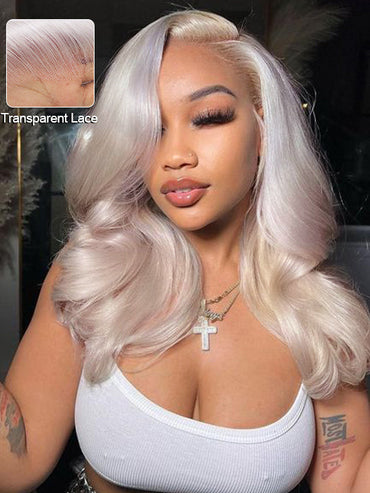 #60 White Color Hair 3D Body Wave 13x4 13x6 Transparent HD Lace Human Hair Wigs