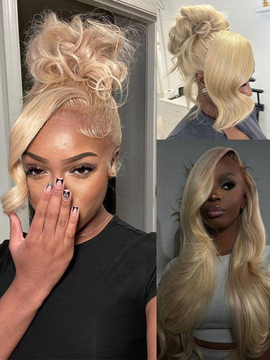 Kisslove Ash Blonde Hair 3D Body Wave Wig Snug Fit Invisi Strap 360 Lace Frontal Wigs
