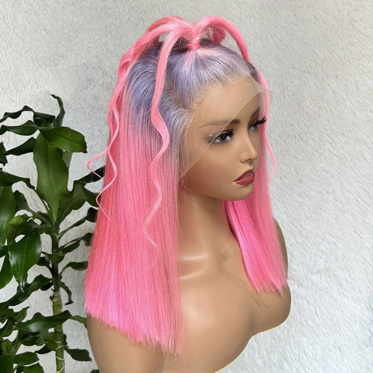 Ombre Silver Pink Bob Wig 13x4 HD Lace Wigs Human Hair Bob Wigs