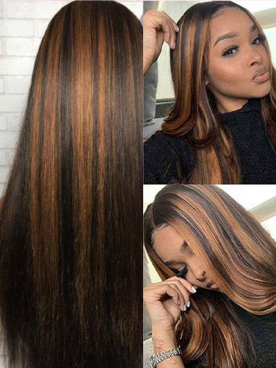 1B/30 Highlight Wig Brazilian Straight Hair Ombre 4x4/13x4/13x6 Transparent Lace Wigs
