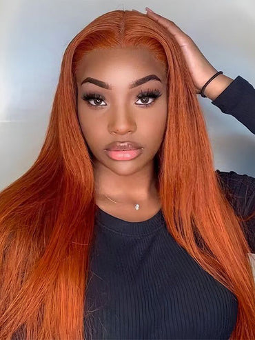 #350 Ginger Orange Straight Hair 13x6 Full Lace Frontal Wig Pre Plucked Colored Human Hair Wigs