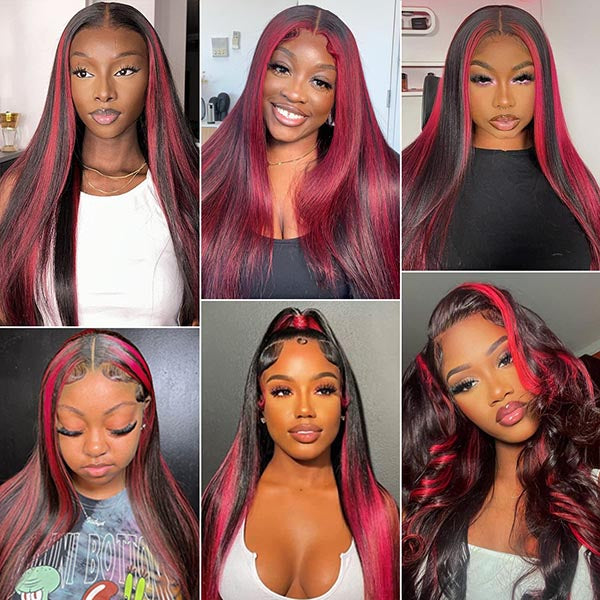 Red Highlight Wig 3D Body Wave 5x5 13x4 13x6 Lace Frontal Human Hair Wigs 180% Density