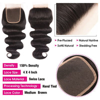Body Wave Human Hair 3 Bundles With 4x4 Lace Closure 10A Brazilian Hair Weave