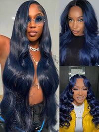 Flawless Midnight Blue 3D Body Wave Lace Frontal Wig Pre Plucked Pull & Go Drawstring Glueless Wig