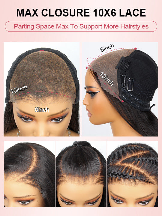 Upgraded 10x6 Parting Max Lace Closure Brown Bayalage Straight/Body Wave Glueless Human Hair Wig With Elastic Drawsting