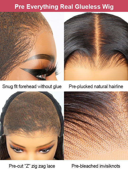 Pull & Go Quick Glueless 10x6 Parting Max Lace Closure Highlight Brown Straight/Body Wave Human Hair Wig With Elastic Drawsting
