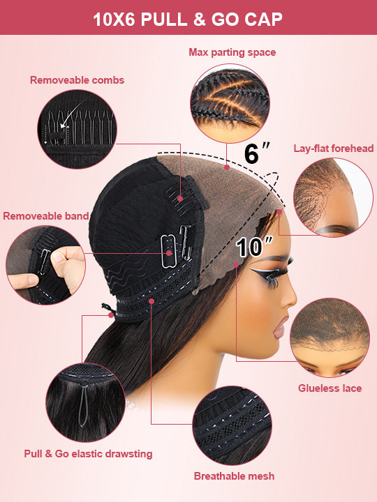Upgraded 10x6 Parting Max Lace Closure Brown Bayalage Straight/Body Wave Glueless Human Hair Wig With Elastic Drawsting