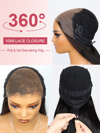Pull & Go Quick Glueless 10x6 Parting Max Lace Closure Highlight Brown Straight/Body Wave Human Hair Wig With Elastic Drawsting