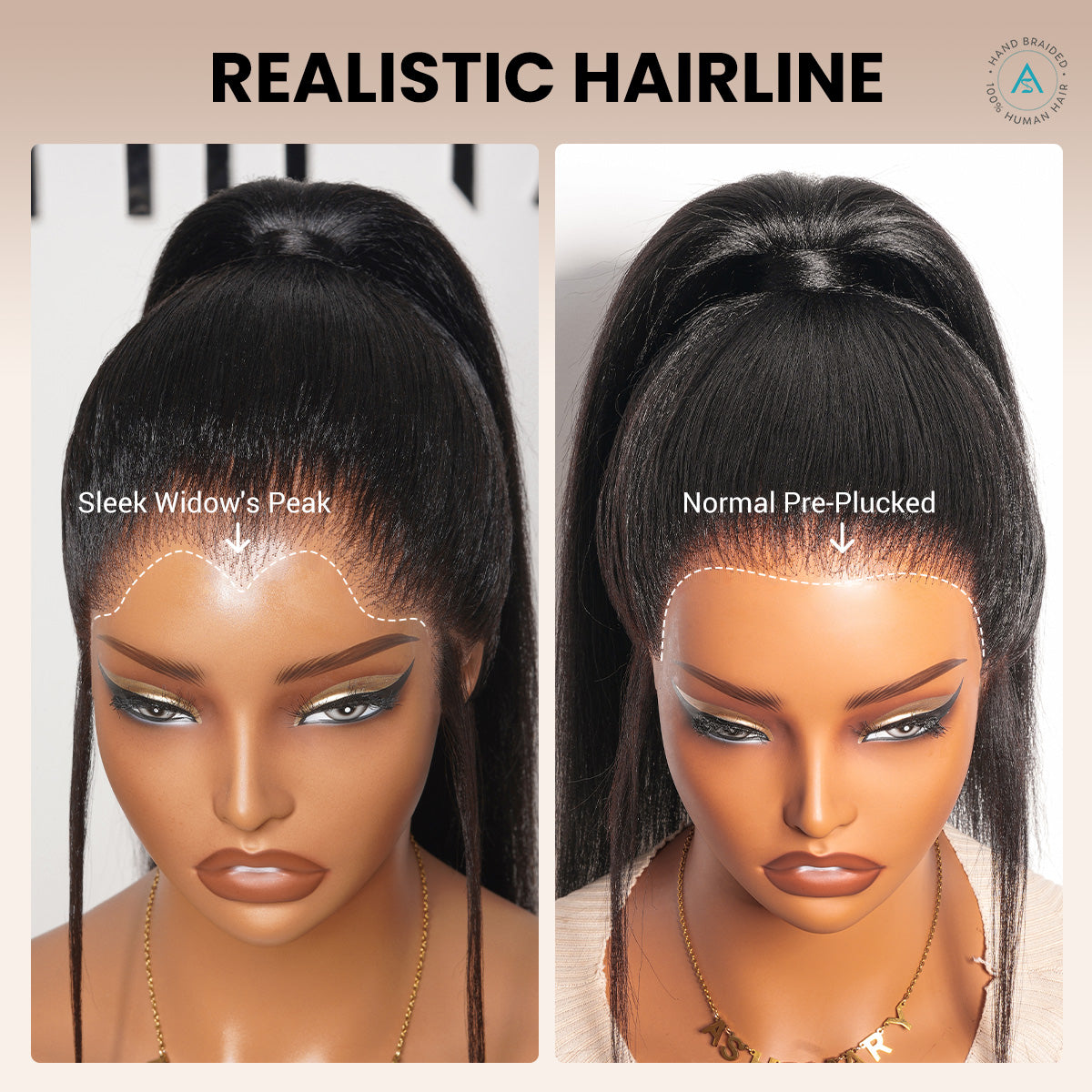 Pre-Styled Widows Peak Ponytail Wig Invisi Strap 360 Lace Wig Glueless Human Hair Yaki Straight Wigs