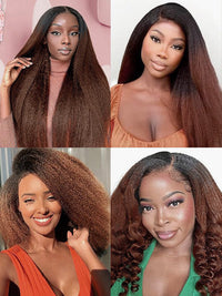 Kisslove Ombre Brown Yaki Straight Body Wave 360 Invisi-Drawstring Lace Human Hair Wigs