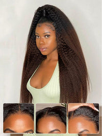 Kisslove Ombre Brown Yaki Straight Body Wave 360 Invisi-Drawstring Lace Human Hair Wigs