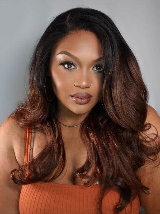 Kisslove Invisi-Drawstring 360 Lace Wig Ombre Brown Hair Yaki Body Wave Wigs with Newborn Hairline