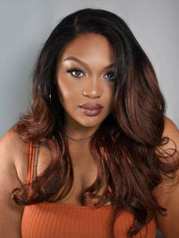 Kisslove Invisi-Drawstring 360 Lace Wig Ombre Brown Hair Yaki Body Wave Wigs with Newborn Hairline