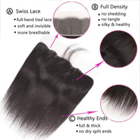 Bone Straight Human Hair 3 Bundles With 13x4 HD Lace Frontal 12A Virgin Hair Weaves