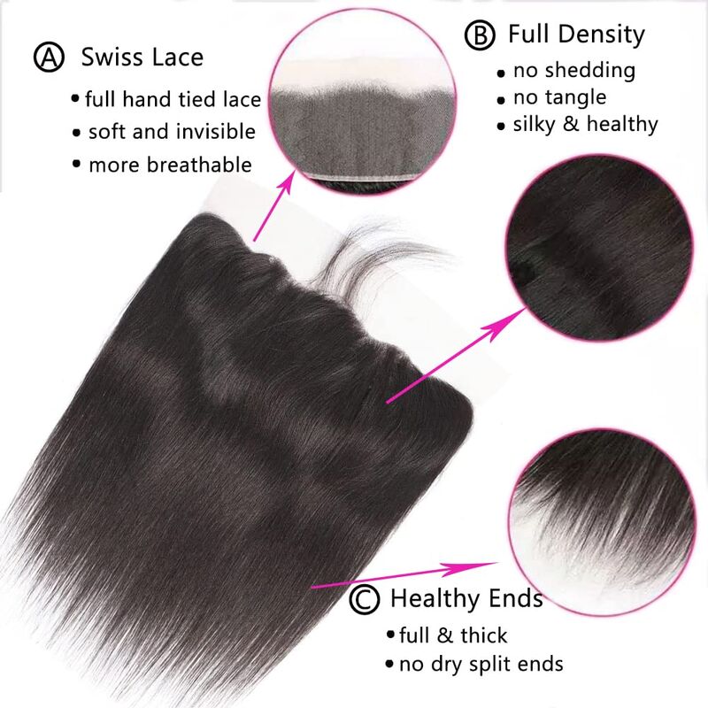 Bone Straight Human Hair 3 Bundles With 13x4 HD Lace Frontal 12A Virgin Hair Weaves