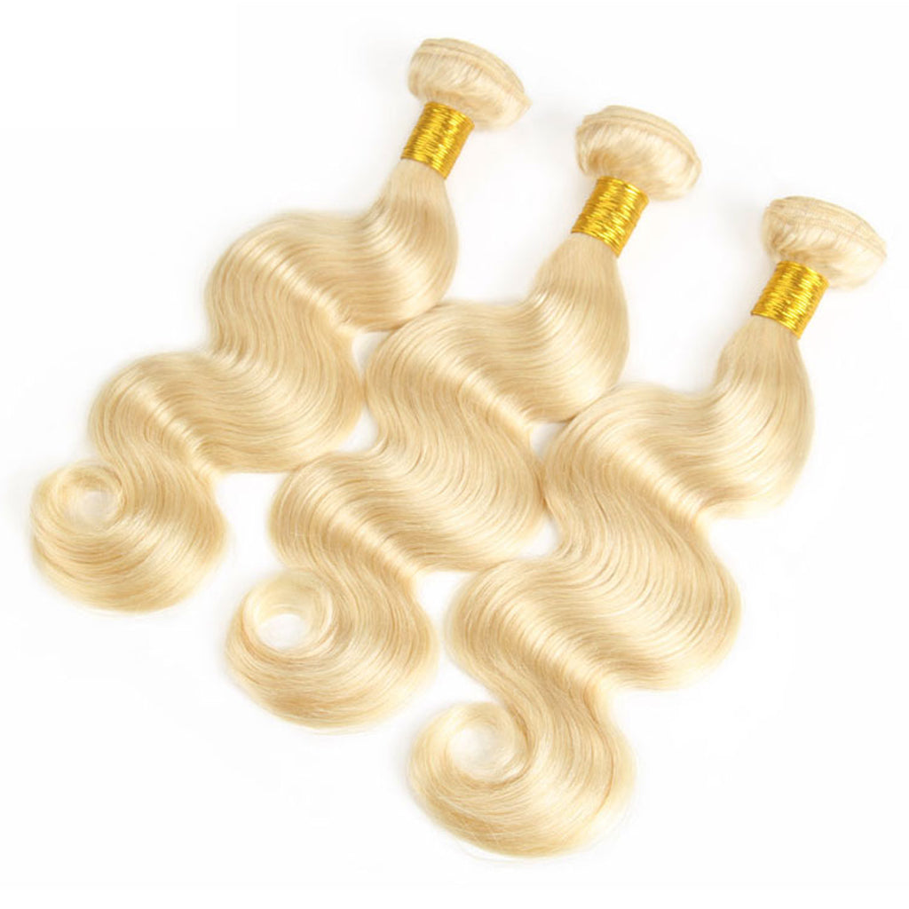 613 Honey Blonde Bundles With Closure Body Wave Virgin Human Hair Weaves