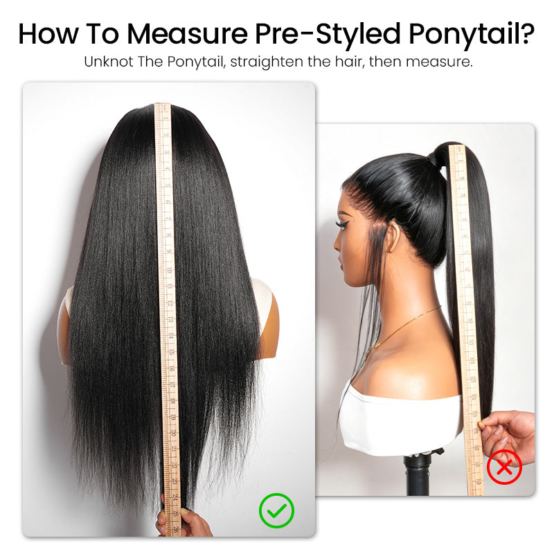 Pre-Styled Widows Peak Ponytail Wig Invisi Strap 360 Lace Wig Glueless Human Hair Yaki Straight Wigs