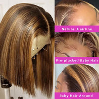 Highlight Straight Bob 5x5 Transparent Lace Wigs 100% Human Hair For Women