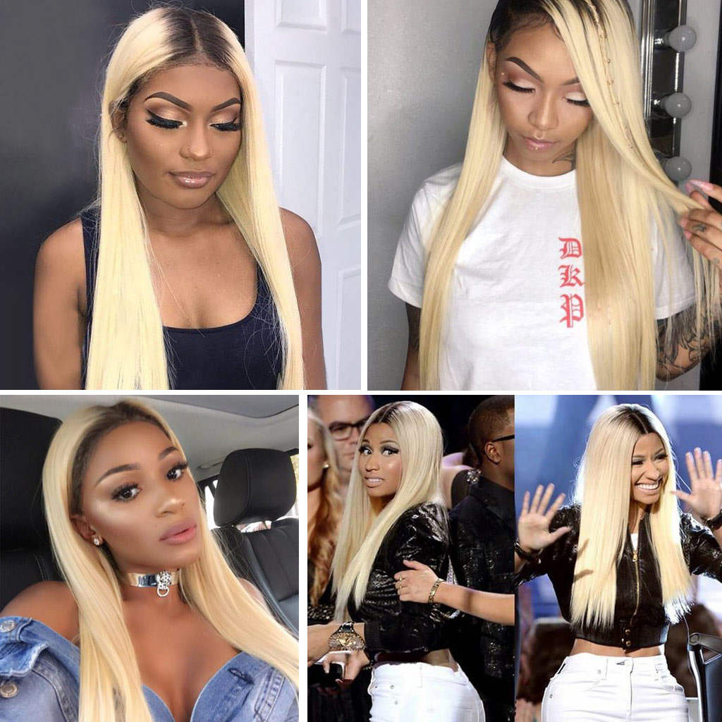 1B/613 Ombre Blonde Bundles With 13x4 Lace Frontal Closure Straight Human Hair