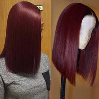 99J Red Burgundy Wig Bob 4x4 Lace Closure Human Hair Wigs Straight Hair