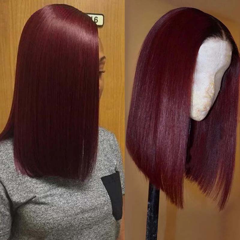 99J Red Burgundy Wig Bob 4x4 Lace Closure Human Hair Wigs Straight Hair