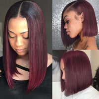 1B/99J Red Burgundy Wig Bob 13x4 Transparent Lace Straight Human Hair Wigs