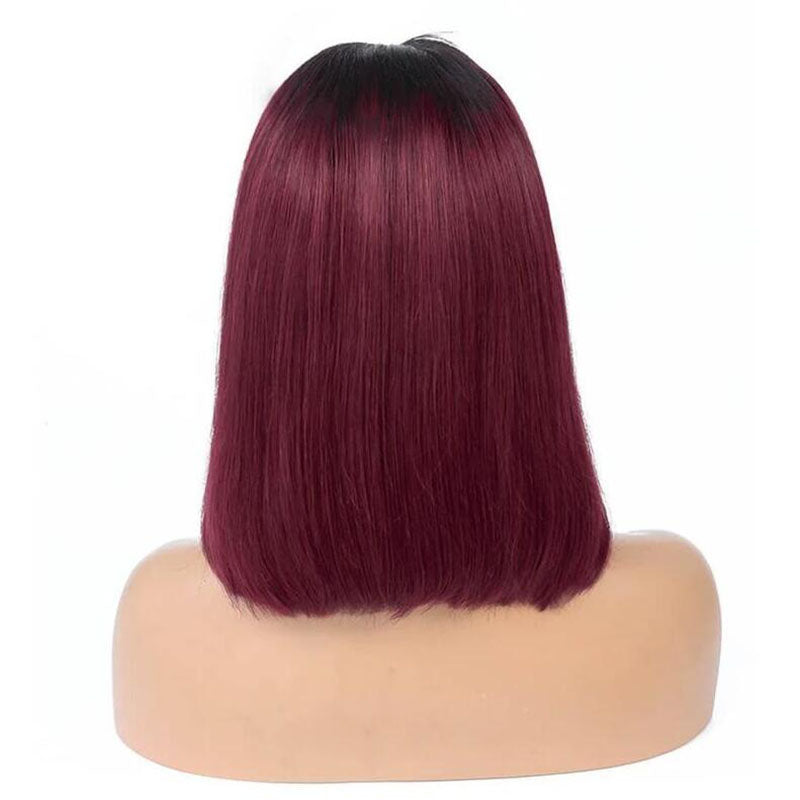 1B/99J Red Burgundy Wig Bob 13x4 Transparent Lace Straight Human Hair Wigs