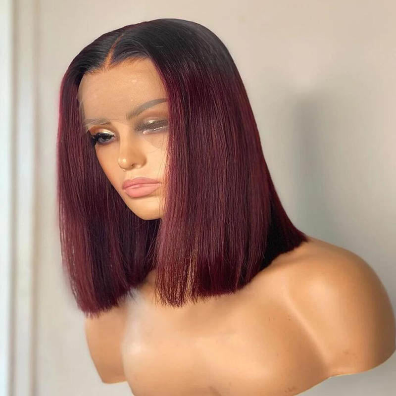 99J Red Burgundy Wig Bob 4x4 Lace Closure Human Hair Wigs Straight Hair