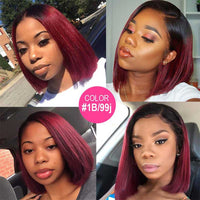1B/99J Red Burgundy Wig Bob 13x4 Transparent Lace Straight Human Hair Wigs