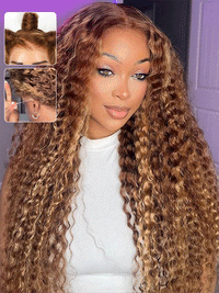 Kisslove Upgraded Invisi-Drawstring 360 Lace Wig Deep Wave Brown Highlights Human Hair Wigs
