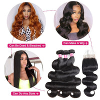 Body Wave Human Hair 3 Bundles With 4x4 Lace Closure 10A Brazilian Hair Weave