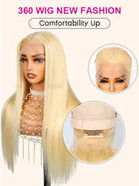 Kisslove 613 Blonde Straight Hair Invisi-Drawstring 360 Lace Frontal Wig Glueless Colored Human Hair Wig