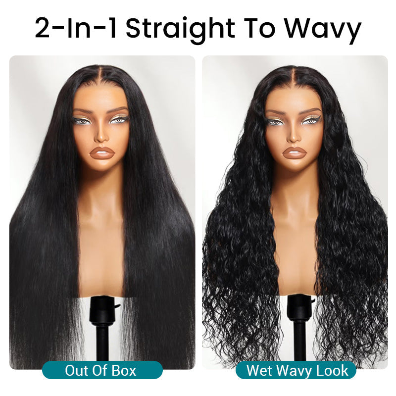 Wet and Wavy 2-in-1 Straight to Water Wave Invisi Strap Snug Fit 360 Transparent Lace Frontal Bleached Knots Pre Cut Lace Wig