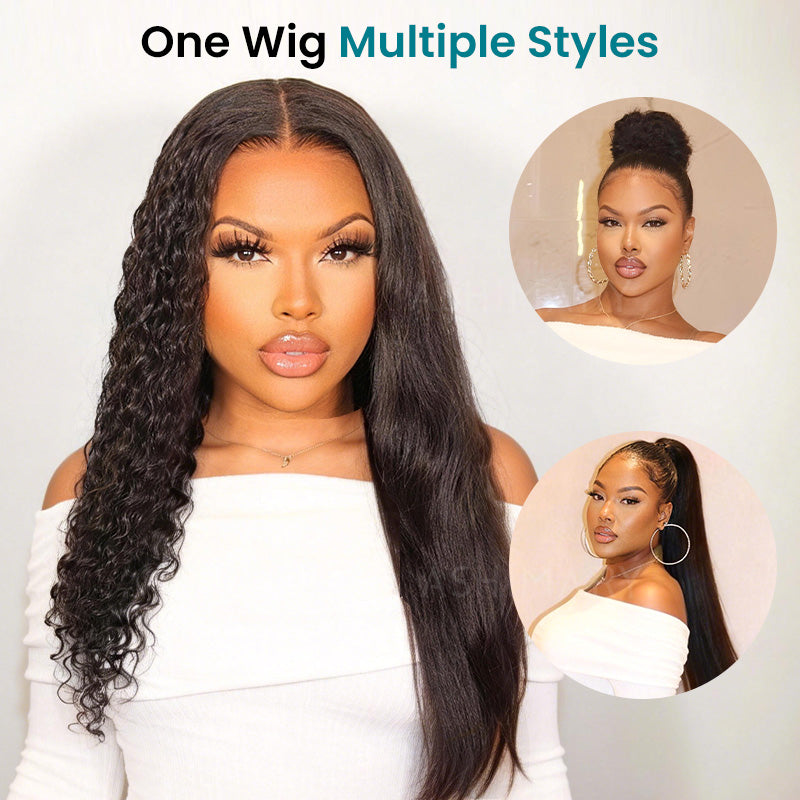 Wet and Wavy 2-in-1 Straight to Water Wave Invisi Strap Snug Fit 360 Transparent Lace Frontal Bleached Knots Pre Cut Lace Wig