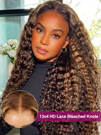 Bleached Knots Highlight Wig Deep Wave 13x4 HD Lace Frontal Virgin Human Hair Wigs