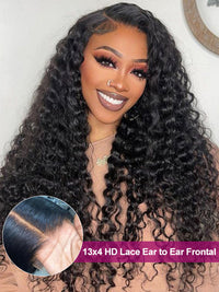 Water Wave HD Lace Frontal Wig Pre Plucked Ear to Ear 13x4 Lace Frontal Long Human Hair Wigs