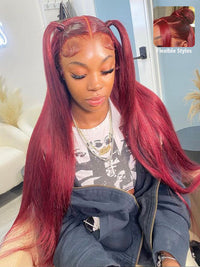Kisslove Bleached Knots Burgundy Hair 360 Lace Frontal Wig Silky Straight Human Hair Wigs