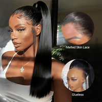 Pre-Styled Widows Peak Ponytail Wig Invisi Strap 360 Lace Wig Glueless Human Hair Yaki Straight Wigs