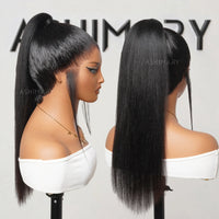 Pre-Styled Widows Peak Ponytail Wig Invisi Strap 360 Lace Wig Glueless Human Hair Yaki Straight Wigs