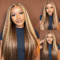 Ashimary 360 Invisi Strap Upgrade Glueless Highlight Brown Kinky Straight Lace Frontal Wig With Pre-Bleached Seamless Knots 4D Auto-Fit Cap