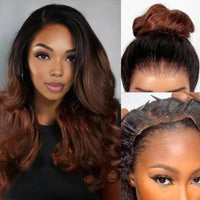 Yaki Body Pre-Layered Black Brown Ombre Invisi Strap 360 Skin Lace Frontal Glueless Lay Flat Human Hair Wig