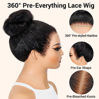 Invisi Strap 360 Lace Front Wig Kinky Straight with Spiral Curls Natural Black Breathable & Security Human Hair Wigs